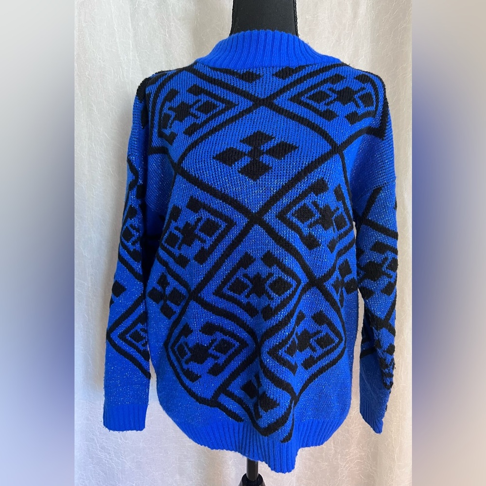 Blue and Black Patterned women’s sparkly Sweater